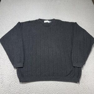 Bill Blass Sweater Mens 2XL Gray Cable Knit Crewneck Pullover Cotton Acrylic